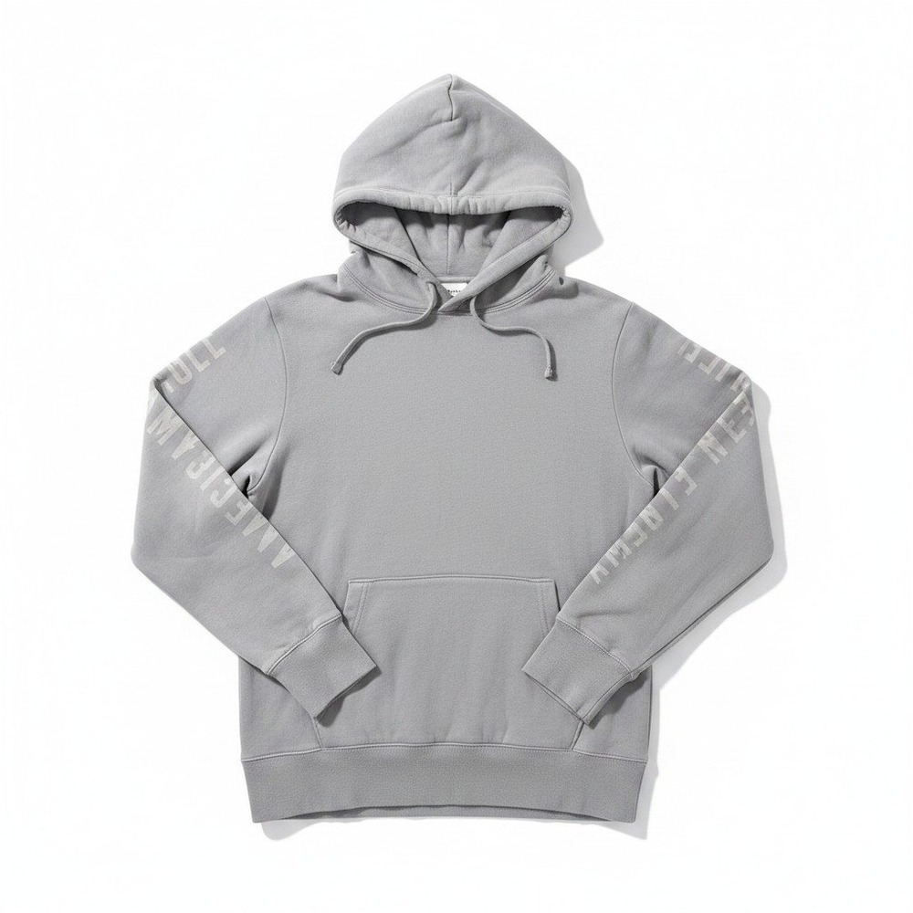 American Eagle Super Soft Grey Sleeve Logo Pullover Hoodie Mens M Cozy Fleece